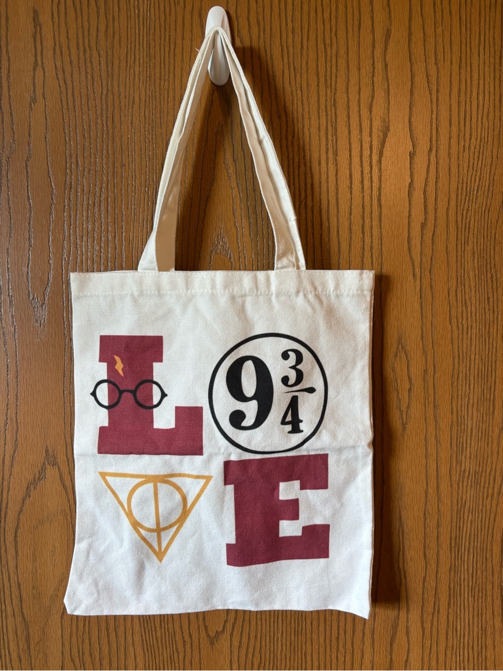 Harry Potter 'LOVE' Canvas Tote Bag - Cream, Maroon, Gold, Black 9 3/4